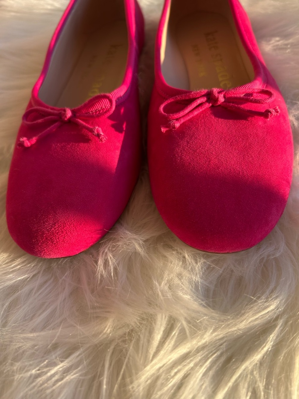 kate spade Hot Pink Suede Ballet Flats with Bow - Picture 2 of 8